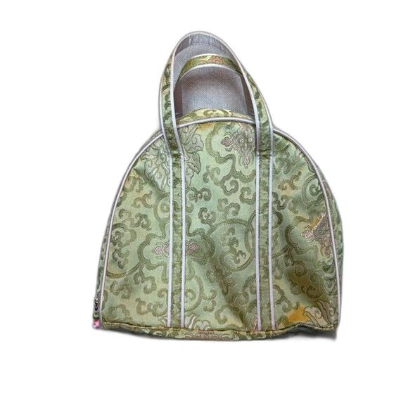 Chinese Style Handbag Domed Satchel Brocade Style Green Pink Cream - Picture 3 of 9